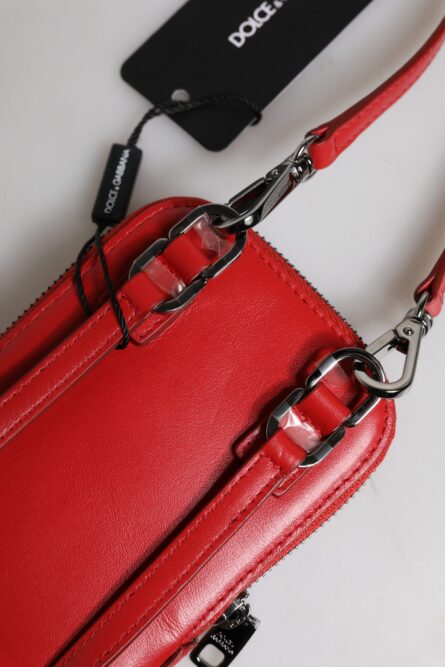 Red Leather Purse Phone Sling Crossbody Neck Strap Bag - Image 6