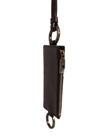 Brown Calf Leather Lanyard Logo Card Holder Wallet - Image 3