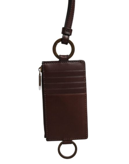 Brown Calf Leather Lanyard Logo Card Holder Wallet - Image 4
