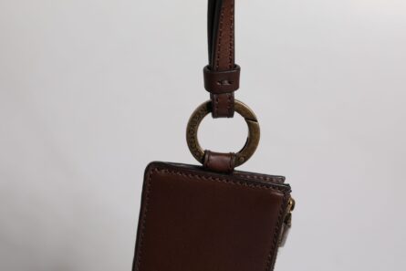 Brown Calf Leather Lanyard Logo Card Holder Wallet - Image 5