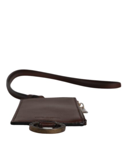 Brown Calf Leather Lanyard Logo Card Holder Wallet - Image 7