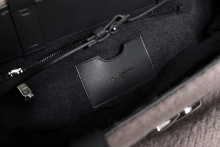 Grey Alpaca Wool Logo Plaque Tote Shoulder Bag - Image 8