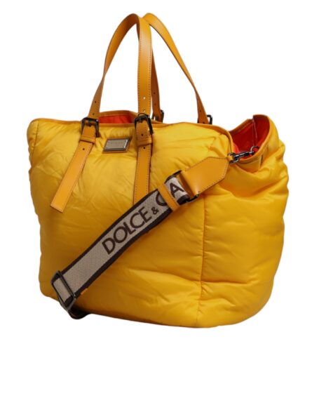 Yellow Orange Nylon Logo Plaque Hand Shoulder Duffle Bag - Image 4