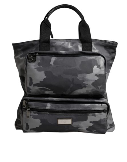 Gray Camo Cotton Multiple Compartments Tote Bag - Image 3