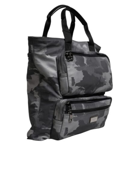 Gray Camo Cotton Multiple Compartments Tote Bag - Image 4