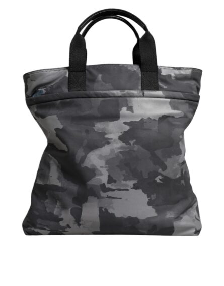 Gray Camo Cotton Multiple Compartments Tote Bag - Image 5