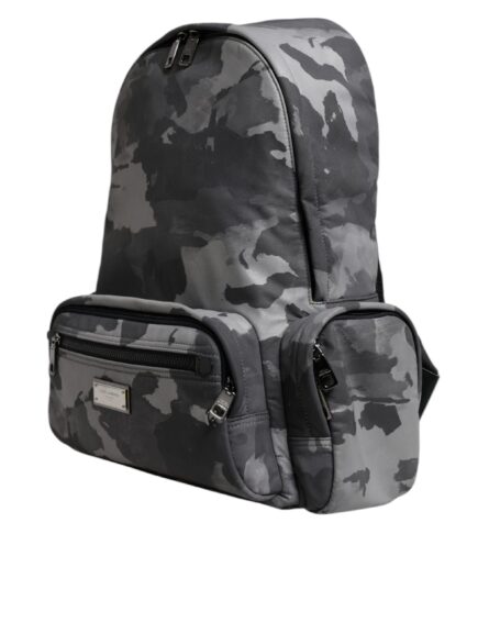 Gray Cotton Camouflage Logo Plaque Backpack Bag - Image 3