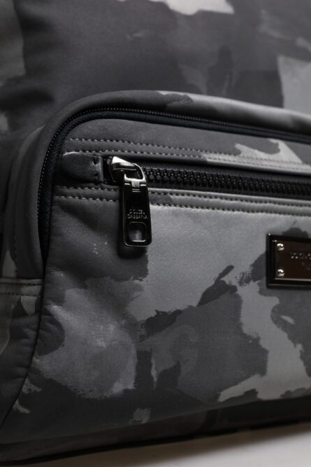Gray Cotton Camouflage Logo Plaque Backpack Bag - Image 8