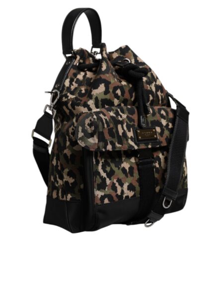 Multicolor Leopard Cotton Shoulder Bucket Bag - Image 4
