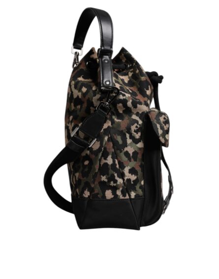 Multicolor Leopard Cotton Shoulder Bucket Bag - Image 5