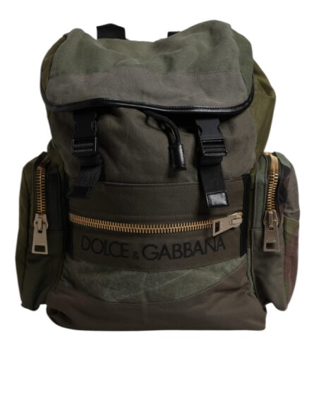 Military Green Patchwork School Backpack Bag - Image 6