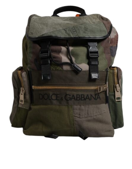 Military Green Patchwork School Backpack Bag - Image 5