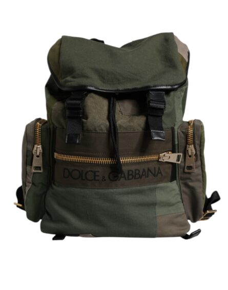 Military Green Patchwork School Backpack Bag - Image 5