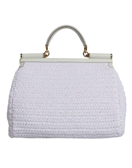 White Rafia Leather Top Handle Crossbody Bag - Image 5