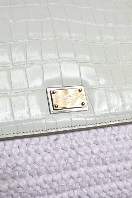 White Rafia Leather Top Handle Crossbody Bag - Image 7