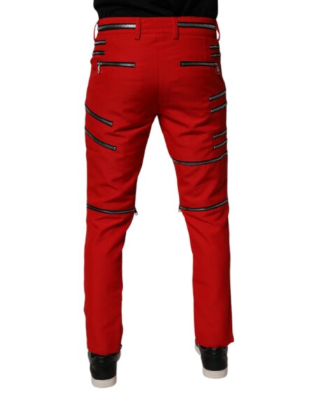 Red Zipper Embellished Straight Pants - Image 4