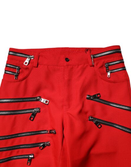Red Zipper Embellished Straight Pants - Image 5