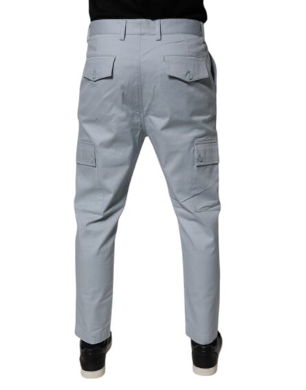 Light Blue Cotton Cargo Tapered Pants - Image 4