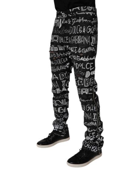 Black Cotton Logo Print Straight Denim Jeans - Image 3