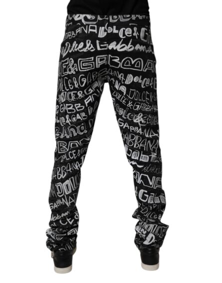 Black Cotton Logo Print Straight Denim Jeans - Image 4