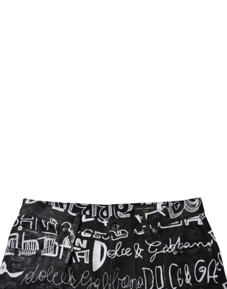 Black Cotton Logo Print Straight Denim Jeans - Image 5