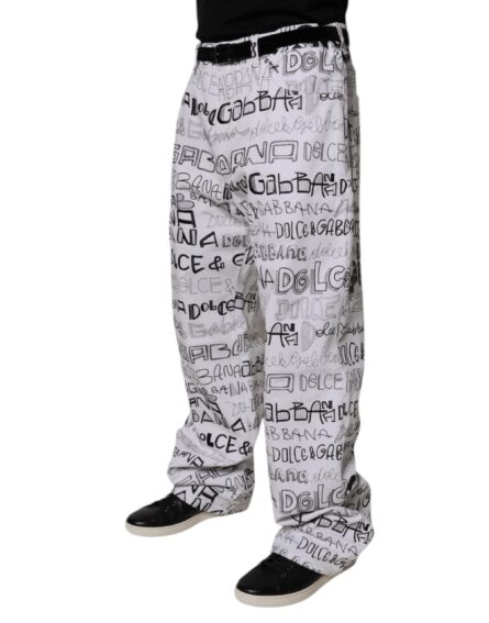 White Logo Print Straight Men Denim Jeans - Image 3