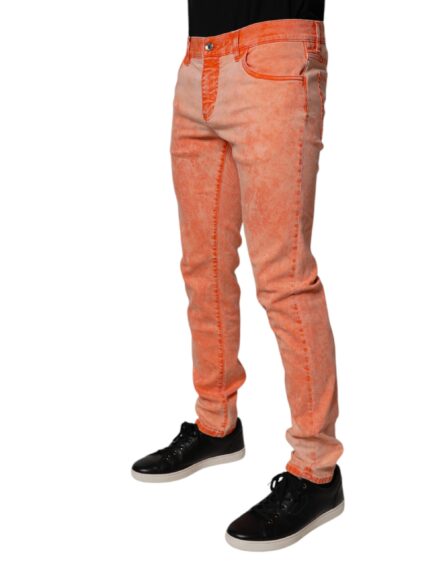 Orange Tie Dye Cotton Skinny Men Denim Jeans - Image 3