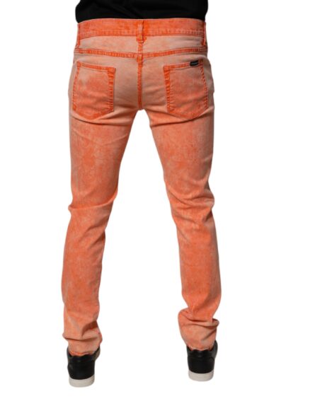 Orange Tie Dye Cotton Skinny Men Denim Jeans - Image 4