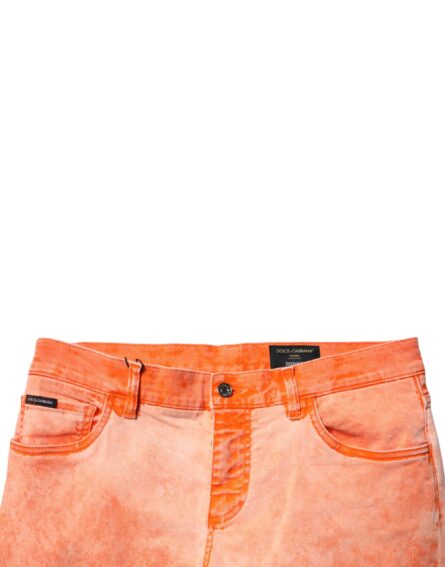 Orange Tie Dye Cotton Skinny Men Denim Jeans - Image 5