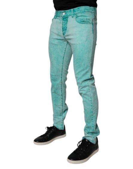 Green Tie Dye Cotton Skinny Men Denim Jeans - Image 3
