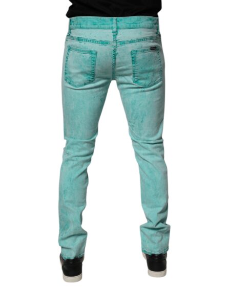 Green Tie Dye Cotton Skinny Men Denim Jeans - Image 4