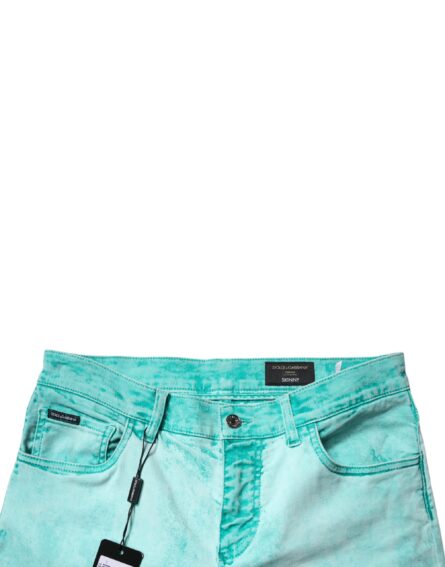 Green Tie Dye Cotton Skinny Men Denim Jeans - Image 5