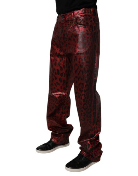 Red Leopard Cotton Straight Men Denim Jeans - Image 3