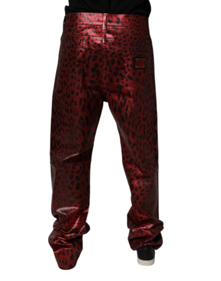 Red Leopard Cotton Straight Men Denim Jeans - Image 4