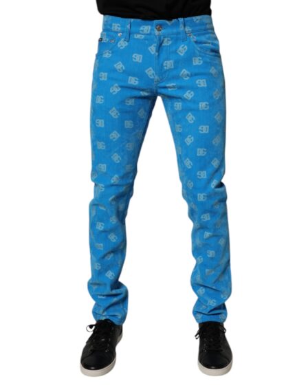 Blue Logo Monogram Cotton Skinny Denim Jeans - Image 2