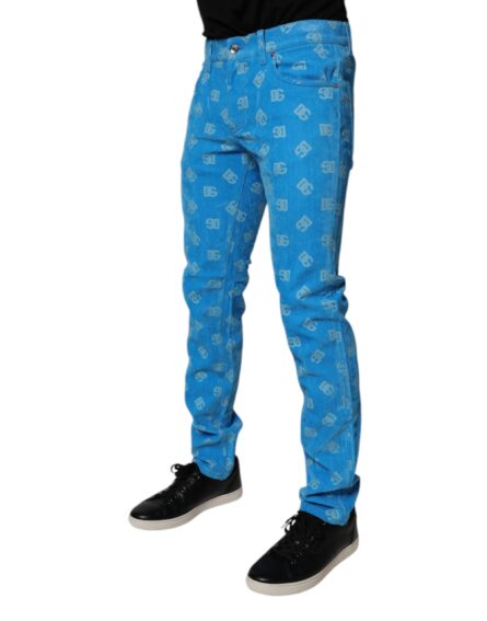 Blue Logo Monogram Cotton Skinny Denim Jeans - Image 3