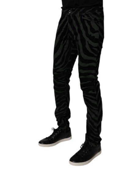 Black Green Stripes Cotton Skinny Denim Jeans - Image 3