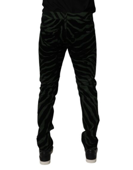 Black Green Stripes Cotton Skinny Denim Jeans - Image 4