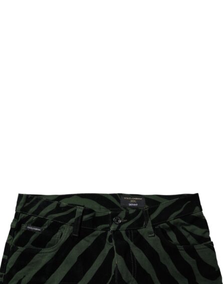 Black Green Stripes Cotton Skinny Denim Jeans - Image 5