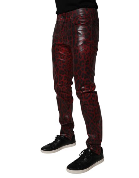 Red Leopard Cotton Skinny Men Denim Jeans - Image 3