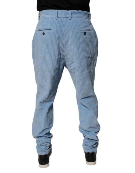 Light Blue Corduroy Cotton Skinny Denim Jeans - Image 4