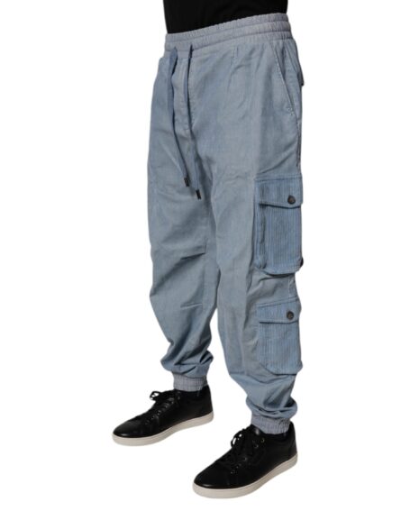 Light Blue Cotton Jogger Cargo Men Denim Pants - Image 3