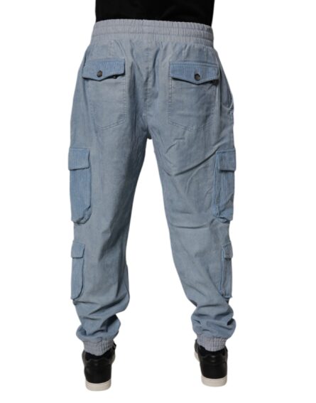 Light Blue Cotton Jogger Cargo Men Denim Pants - Image 4