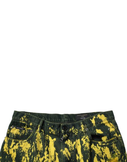 Black Yellow Tie Dye Tattered Skinny Men Denim Jeans - Image 5