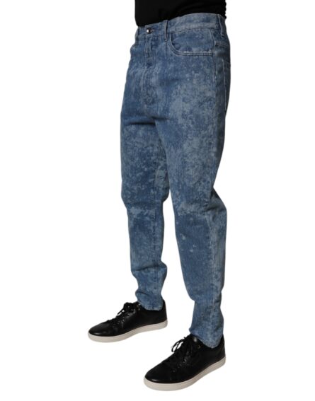 Blue Tie Dye Cotton Skinny Men Denim Jeans - Image 3