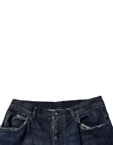 Dark Blue Tattered Wide Leg Men Denim Jeans - Image 10