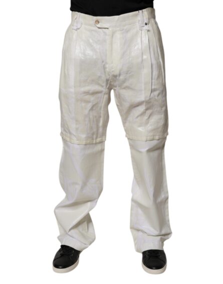White Linen Mid Waist Straight Men Denim Jeans - Image 7