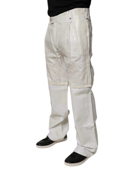 White Linen Mid Waist Straight Men Denim Jeans - Image 3