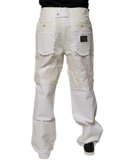 White Linen Mid Waist Straight Men Denim Jeans - Image 9
