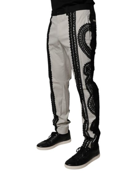 White Lace Trim Mid Waist Dress Formal Pants - Image 3